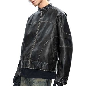 Veste en cuir PU ample de style décontracté, à la mode, vintage, épaisse, unie, de couleur unie, nouvelle arrivée, de haute qualité, personnalisée par OEM - Product Image 2