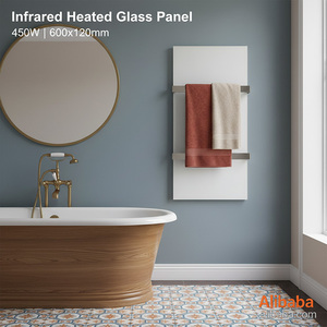 Elegante Calentador de Baño de Vidrio de 450W con Elemento Calefactor de Fibra de Carbono, Montaje Empotrado en Pared, Protección contra Sobrecalentamiento, IP65, Rieles Ajustables - Product Image 4