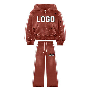 Ensemble deux pièces de pantalons de survêtement à capuche en coton épais pour hommes survêtement personnalisé en pierre de détresse pour adultes pour l'hiver - Product Image 3
