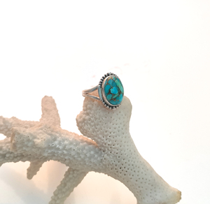 Anillo de Plata de Ley 925 hecho a mano para mujer, piedra preciosa de forma ovalada turquesa de cobre azul con diamante, fiesta de boda informal principal - Product Image 3