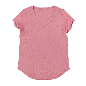 Camiseta de manga media con cuello redondo para mujer, ropa informal 100% de algodón/poliéster de alta calidad, bordada con logotipo de impresión personalizada - Product Image 3