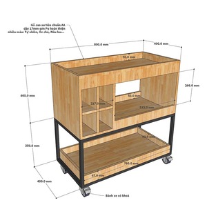 KR68002 Modern Antiqued Home Furniture Solid Oak Mobile <b>Wine</b> Rack with Iron Frame - Product Image 6