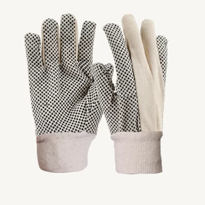 Gants en tissu de toile de coton vietnamien à haute adhérence, 2 à 3 couches, cousus, avec points en PVC (noir) - Product Image 1