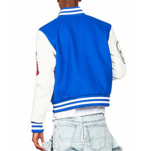 Veste universitaire en toile et laine avec logo personnalisé, patchwork, bleu royal et blanc, poches diagonales, streetwear - Product Image 5