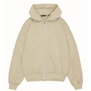 Sweats à capuche zippés délavés à l'acide pour hommes épaule tombante 100% coton épais polaire Streetwear saison d'hiver tissu doux surdimensionné sweats à capuche zippés - Product Image 6