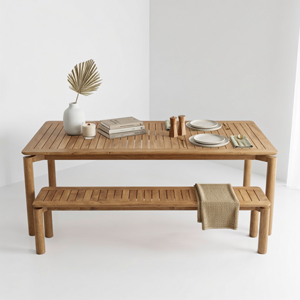 Solid Teak Wood <b>Garden</b> Set Commercial Hotel Patio <b>Table</b> with <b>Bench</b> for Luxury Resort Hospitality Project Outdoor Furniture - Product Image 5