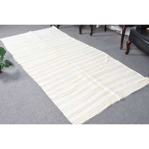 Alfombra de lana blanca y beige moderna de 4,2x9,1 pies, diseño de retazos turcos de tejido plano para decoraciones de sala de estar para adolescentes con respaldo de látex - Product Image 1
