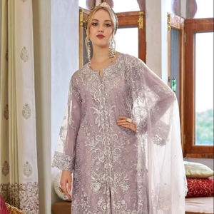 Shalwar Kameez en organza de qualité supérieure avec fond Santoon en viscose de travail Khatli lourd et ensemble 3 pièces Dupatta brodé XL XXL - Product Image 1