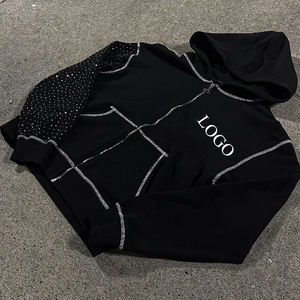 Sweat-shirt à capuche avec logo brodé personnalisé, tissu 100% coton lourd, survêtement avec strass - Product Image 4