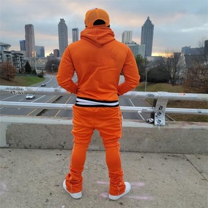 Custom Design Printed Embroidery Stacked Flare Flared Unisex 100% Cotton Breathable Eco-Friendly Joggers Sweatsuits Street Wear - Product Image 2