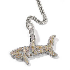 Iced Shark 925 Silver Lab Created Customized Letter Pendant Necklace Rhodium Plated Moissanite Hip Hop Style Box <b>Chain</b> Unisex - Product Image 3