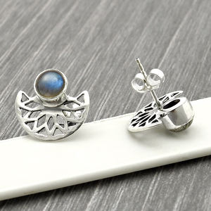 Gorgeous Look 925 plata esterlina Natural azul fuego labradorita piedra preciosa diseño único Stud pendientes para su joyería hecha a mano - Product Image 5