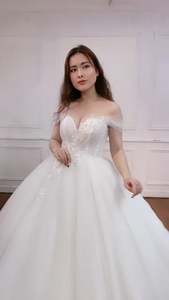 Vestidos de Novia de Talla Grande 2022 Encaje Blanco con Cuello en V Diseño en Línea A Encaje Floral con Cuentas Añadidas a Mano TNBPno48 - Product Image 3