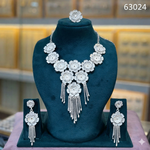 Gold Plated Leaf Motif Necklace <b>Set</b> with Earrings & Ring | Traditional Indian Imitation <b>Bridal</b> <b>Jewelry</b> Wholesale Model 23263 - Product Image 6