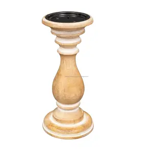 wholesale supplier 10" White Wash Candle Holder Stand Wooden Stand for Country Style Aromatherapy Living Room