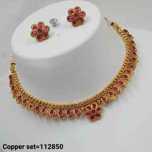 <b>Indian</b> Traditional Ethnic Gold Plated Copper Bridal Wedding Jewelry <b>Set</b> for Women Party Earrings and Necklace <b>Set</b> - Product Image 2