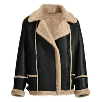 Veste d'hiver en cuir tendance Veste en cuir de mouton pur en peau de mouton Doublure en fausse fourrure Col logo personnalisé Vestes