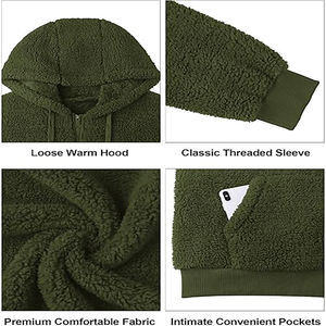 Sweat-shirt à capuche en sherpa pour homme, manches longues, fermeture éclair intégrale, veste en polaire douce, vêtements d'extérieur à capuche pour l'hiver, veste en sherpa - Product Image 5