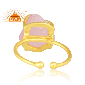 Anillo apilable de piedras preciosas de cuarzo rosa Natural chapado en oro de 18 quilates de plata esterlina superventas, joyería fina Demi para mujer - Product Image 4