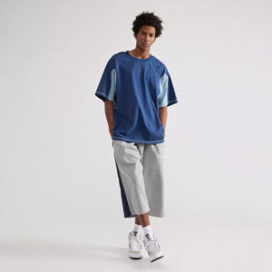 Camiseta básica de gran tamaño personalizada Colorblock de alta calidad para hombre, camiseta informal holgada con hombros caídos, camisetas con logotipo personalizado de verano de algodón 100% - Product Image 1