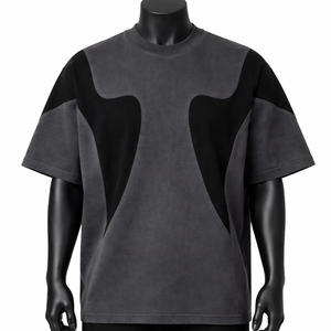Camiseta de Algodón Ecológico Transpirable de Punto Oversize para Hombre, Diseño de Paneles Premium Estilo Urbano, Ajuste Regular, Moda, Venta al por Mayor - Product Image 1