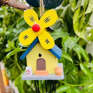 YEEYAYA fatto a mano moderna e retrò Mini casa in legno carillon a vento in metallo e ottone ciondolo per la meditazione all'aperto e l'arredamento del giardino - Product Image 6
