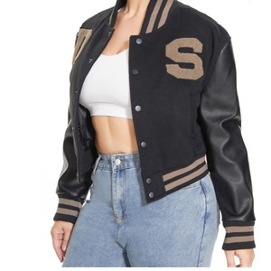 Vestes universitaires personnalisées pour femmes Vêtements Streetwear à la mode Veste pour femmes à manches en cuir véritable patchwork chenille personnalisée - Product Image 2