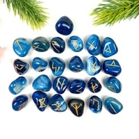 Ensemble de runes en agate bleue gravées à plat, best-seller, pierres de runes Elder pour débutants, divination, guérison spirituelle, cristal, pierre précieuse Feng Shui