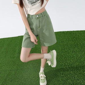 Mode de rue Cool Girl Simple Blanc Denim Shorts D'été Taille Haute Lâche Polyvalent Droite Cinq Quarts Jeans - Product Image 2