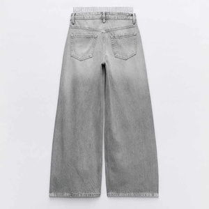 ขายทั้งหมดกางเกงยีนส์ฟอกวินเทจของผู้ชายกางเกงยีนส์ย้อนยุคที่มีกระเป๋าดีไซน์ขากว้างตรงโค้งลายทาง - Product Image 3