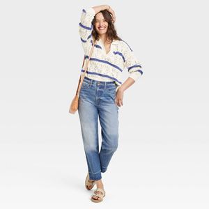 Jeans Vintage a Vita Super Alta da Donna, Modello Universale, Gamba Dritta, Lavaggio Medio, Taglia 2 - Denim Lavabile, Skinny, a Sigaretta, Boot Cut - Product Image 2