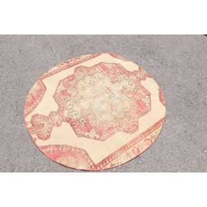 พรมวินเทจขนาด 4.3x4.3 ฟุต, พรมตกแต่งสไตล์ตุรกี, พรมลายจุดสีแดง - Product Image 2