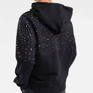 Custom High Quality Winter <b>Graphic</b> Oversized Cotton Rhinestone Distressed <b>Zip</b>-<b>Up</b> Cropped Breathable <b>Hoodie</b> for Men - Product Image 3