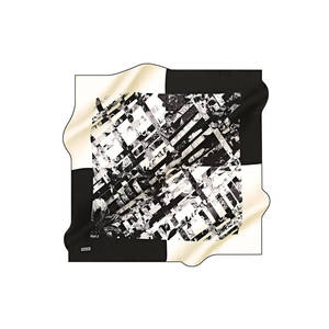 Designer Satin Scarf with Geometric Dot Pattern Black and White Square - Product Image 1