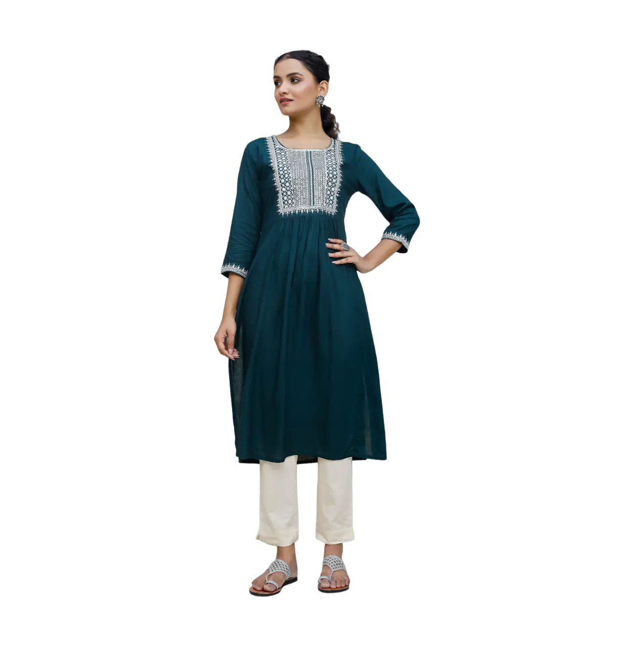 Indian Manufacturer Blue Cotton Kurta for Women Ethnic Clothing Suit Stylish Tunic Tops Latest Fancy Festive Wear Kurtis