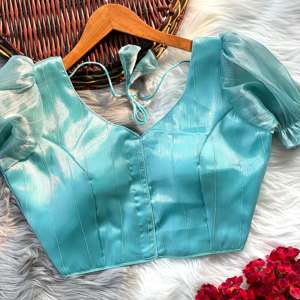 Blusa moderna de verano de Zimi Chu Slub Strach Material con hermoso nudo Patrón abierto frontal Estilo formal Listo para usar - Product Image 2