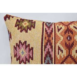 Traditional Style Decorative Accent <b>Pillow</b> Beige Wool with Vintage Floral Geometric Pattern 20x28 Inch Portable for Home Use - Product Image 2