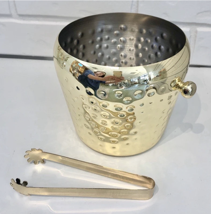 Gold Hammered bucket with Tong