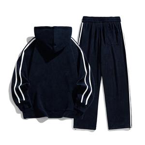 Men's Outdoor Sports Two-Piece Set Large Corduroy Hoodie <b>with</b> <b>Cardigan</b> Casual Student Fleece for Winter for Couples - Product Image 2