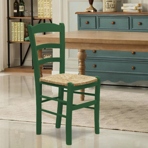 4 sedie ristorante Country in legno verde con sedile in paglia 43x42x86 cm robusto elegante per le aree pranzo del giardino cucina - Product Image 3