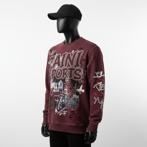 High Quality 320 GSM Men Pullover Sweatshirt <b>Soft</b> Cotton Fleece Maroon Custom Graphic Logo Rhinestone Print Basics Sweatshirts - Product Image 2