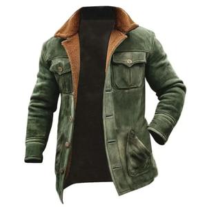 Veste d'hiver chaude pour homme, style vintage, doublure en polaire de mouton verte, respirante, écologique, multi-poches, col sherpa, vêtements de travail tactiques - Product Image 1