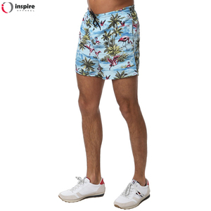 Shorts de bain pour hommes personnalisés en gros, avec cordon de serrage à la taille, doublure en maille, imprimé numérique floral, séchage rapide, style décontracté, en tissu peigné - Product Image 3