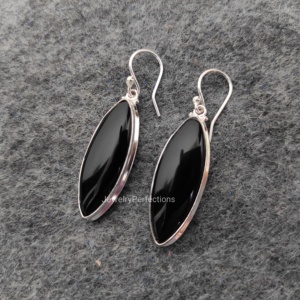 Elegant 925 Sterling Silver Bohemian Style <b>Black</b> Onyx <b>Dangle</b> <b>Earrings</b> Women New Marquise Shape Gold Plating Jewelry Perfections - Product Image 4