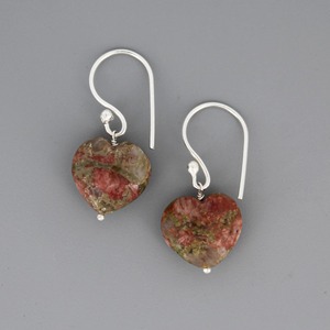 Handmade 925 <b>Sterling</b> <b>Silver</b> <b>Drop</b> <b>Earrings</b> Unakite Gemstone Heart Shape Gold Plating Classic Style Wedding Gifts for Women Girls - Product Image 2