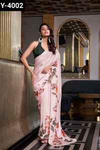 Saree de seda satinada de fantasía india con estampado digital con piezas de blusa de seda Moonga para ropa de fiesta y ropa de Festival Saree de diseñador - Product Image 2