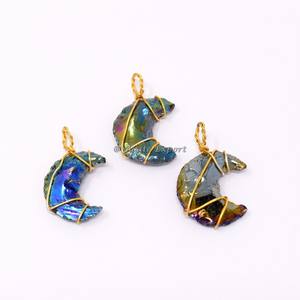 Gemas minerales naturales, cristal curativo, Luna, Aura, cristales, obsidiana, árbol, envoltura de alambre, colgante - Product Image 6