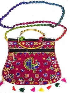Best in quality Handicrafts Cotton Multicolor Rajasthani Sling Bag for Women & Girls.