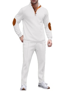 Men's Breathable Waffle Hoodie Set Stand-Up Collar Solid Color-Blocking Sport Casual <b>Trousers</b> <b>Plus</b> <b>Size</b> Two-Piece Set for Winter - Product Image 3