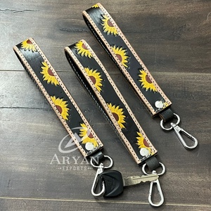 พวงกุญแจหนังแท้ลายดอกทานตะวัน ทำมือ สำหรับกุญแจรถ ดีไซน์ทันสมัย ทนทาน ทำจากหนังวัว ใช้เป็นของขวัญได้ - Product Image 1